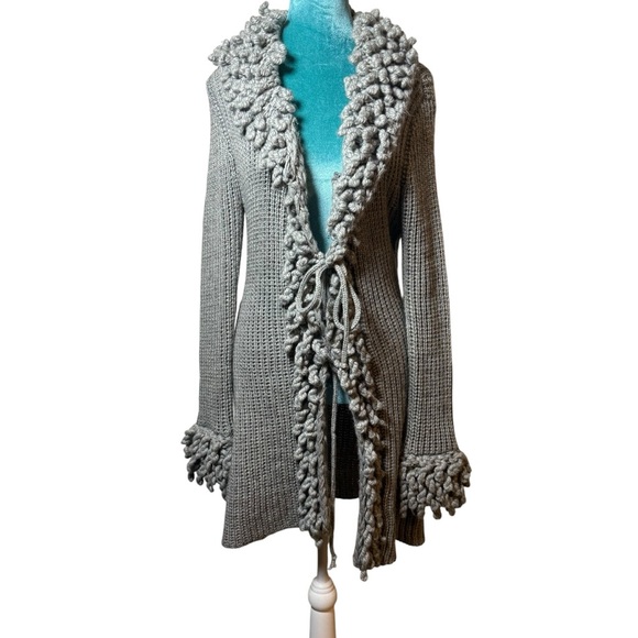 Sioni Gray Chunky Knit Loop Trim Cardigan Sweater L (Fits Small/6–8) - Picture 2 of 16